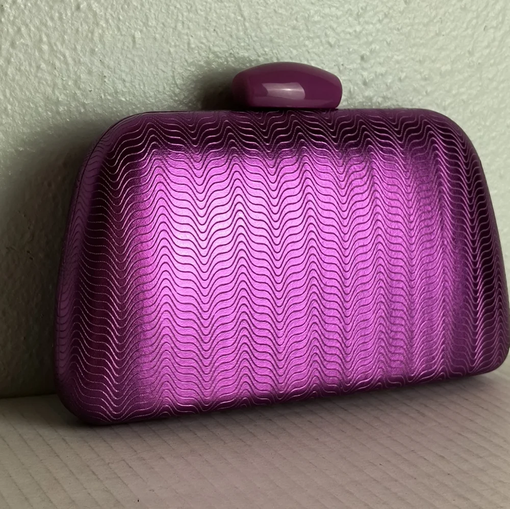 Exquisite Abstract Wave Pattern Evening Clutch Bag Purple Metal Strap